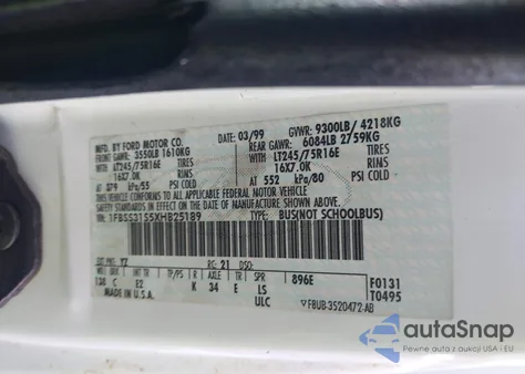 1999 Ford E-350 Super Duty Xl/Xlt z USA, uszkodzony, nr VIN 1FBSS31S5XHB25189